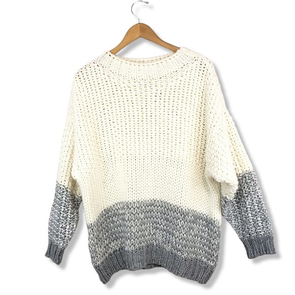 Top Shop Cream & Grey Colorblock Oversized Loose Knit Wool-blend Sweater M/L - Picture 1 of 9